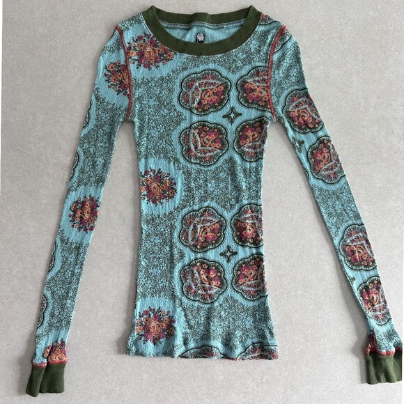 Free People Printed Pointelle Crew in Sea Blue ASO Princess Protection Program - Picture 7 of 11